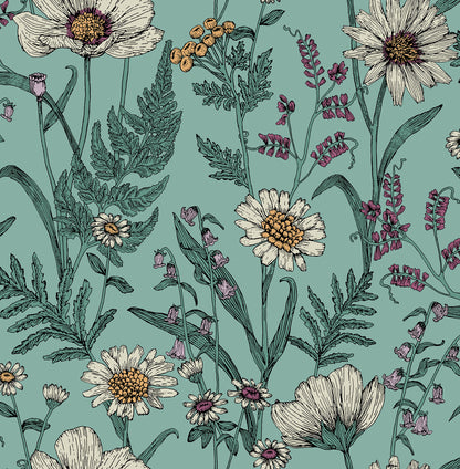 Fine Decor Arden Blue Wild Meadow Wallpaper, 20.5-in by 33-ft