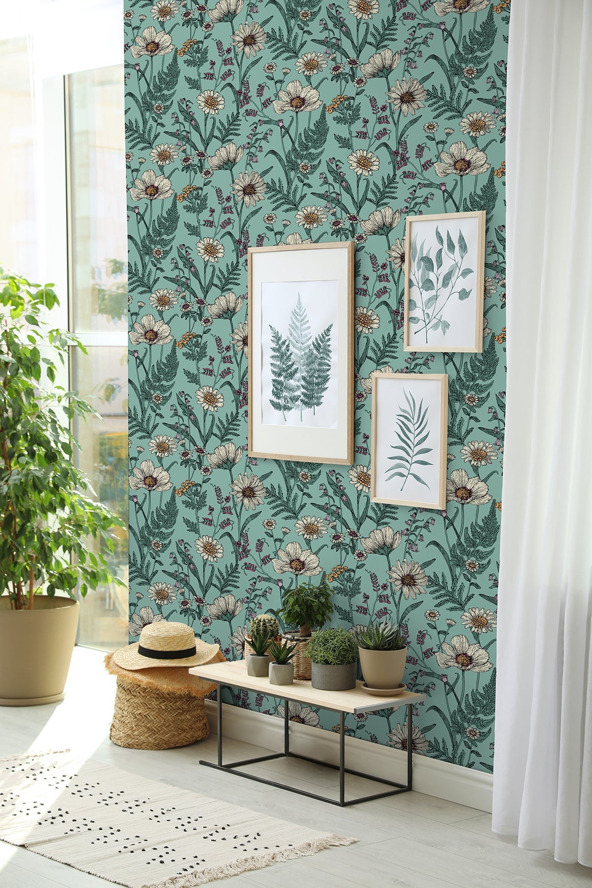 Fine Decor Arden Blue Wild Meadow Wallpaper, 20.5-in by 33-ft