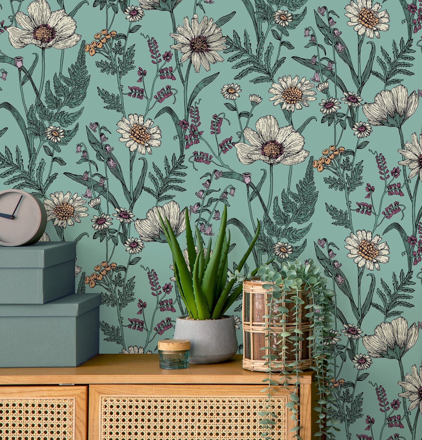 Fine Decor Arden Blue Wild Meadow Wallpaper, 20.5-in by 33-ft