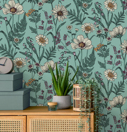 Fine Decor Arden Blue Wild Meadow Wallpaper, 20.5-in by 33-ft