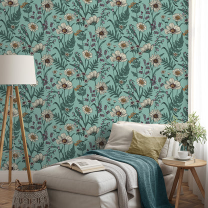 Fine Decor Arden Blue Wild Meadow Wallpaper, 20.5-in by 33-ft