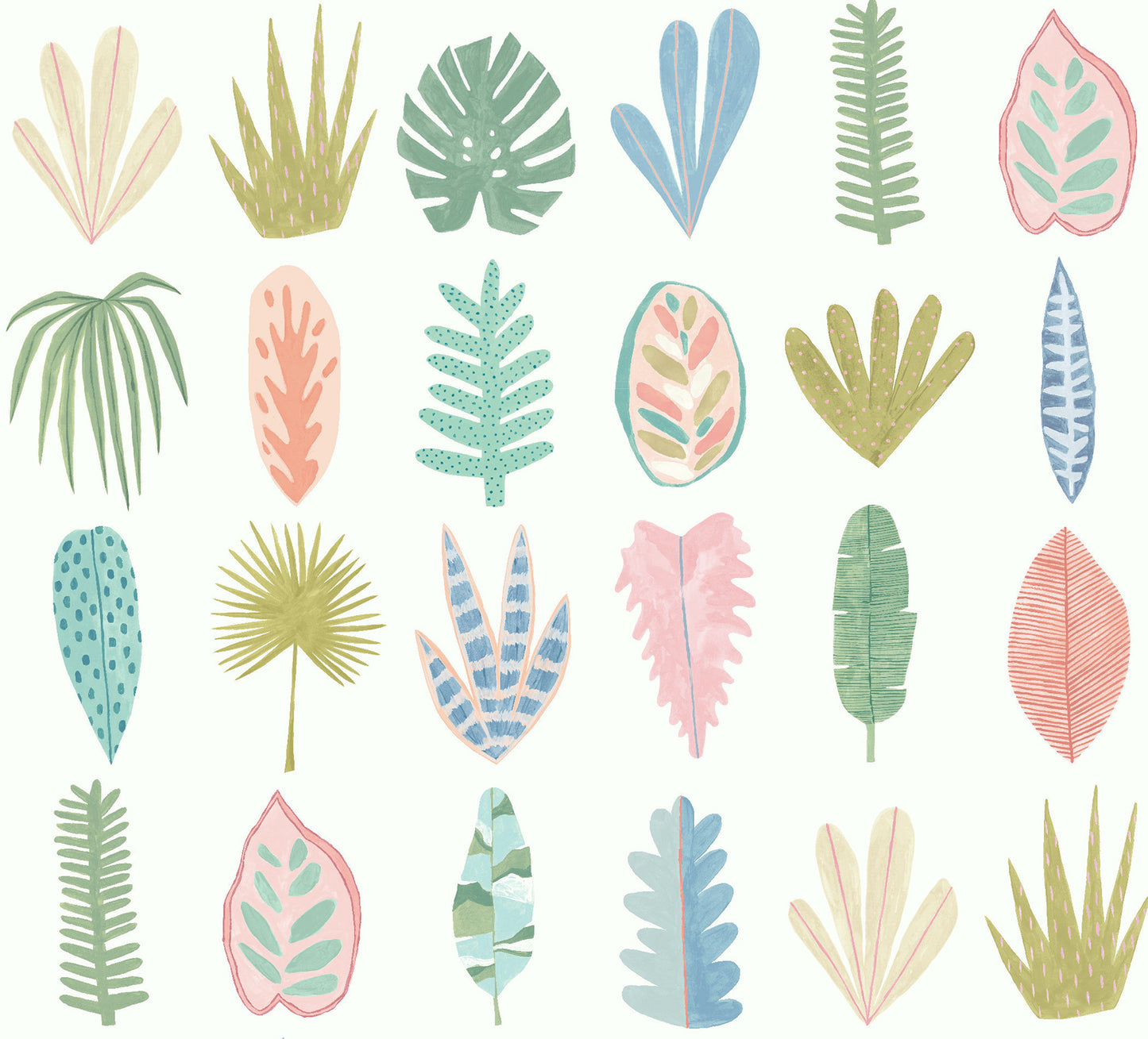 ohpopsi Leaf Boogie Pastel Tropical Mix Wallpaper, 19.7-in by 33-ft