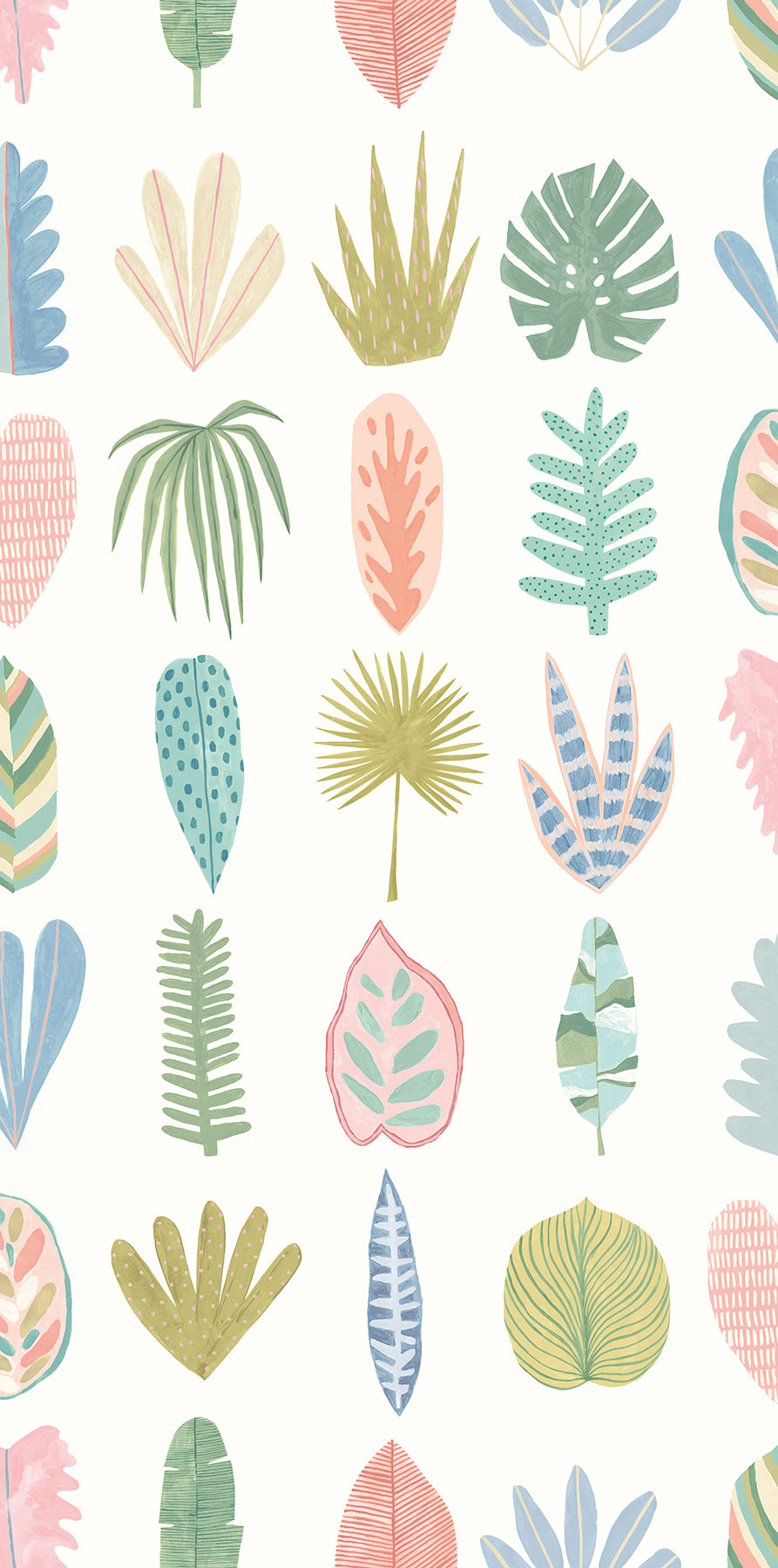 ohpopsi Leaf Boogie Pastel Tropical Mix Wallpaper, 19.7-in by 33-ft