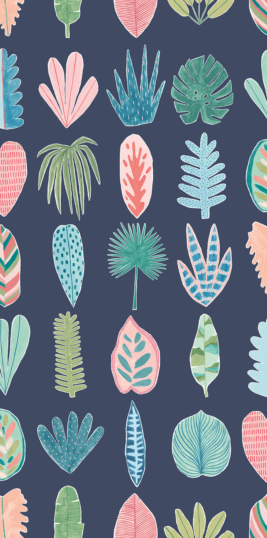 ohpopsi Leaf Boogie Denim Tropical Mix Wallpaper, 19.7-in by 33-ft