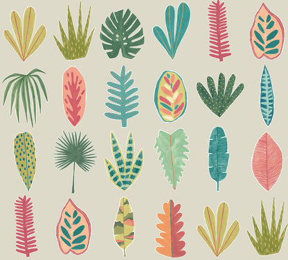 ohpopsi Leaf Boogie Neutral Tropical Mix Wallpaper, 19.7-in by 33-ft