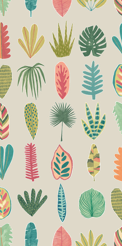 ohpopsi Leaf Boogie Neutral Tropical Mix Wallpaper, 19.7-in by 33-ft