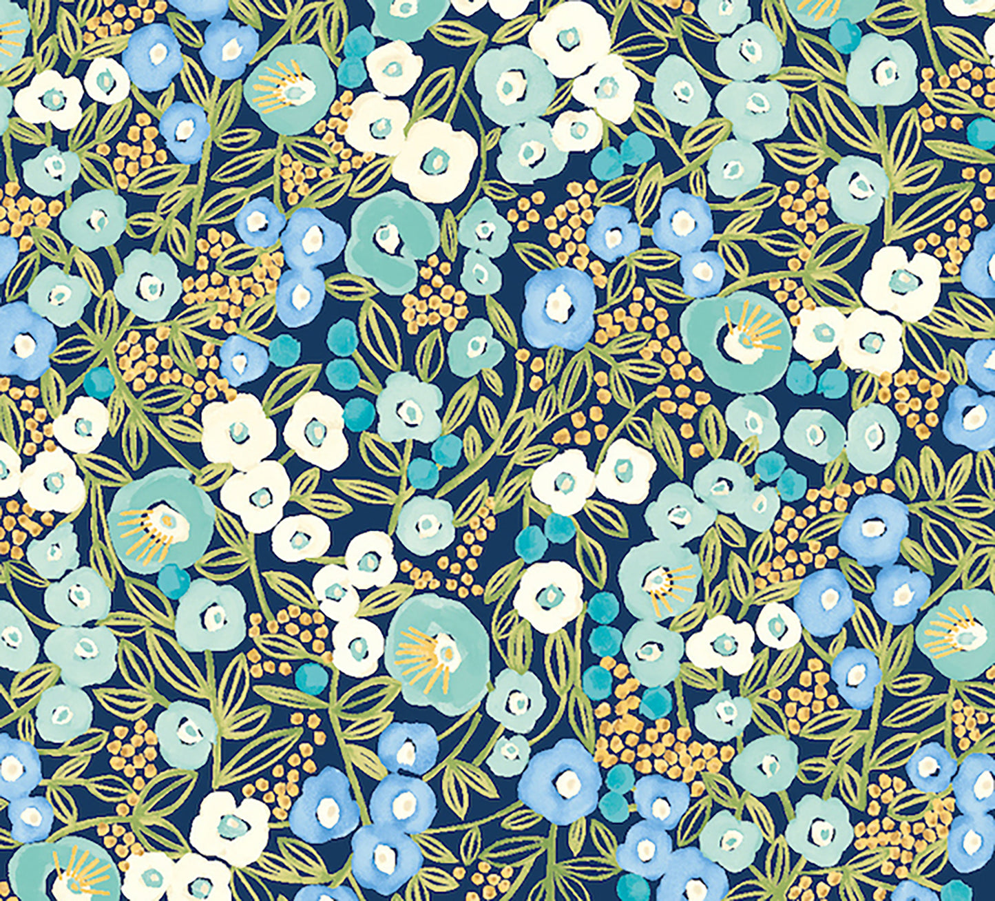 ohpopsi Flora Ditsy Blue Garden Wallpaper, 19.7-in by 33-ft