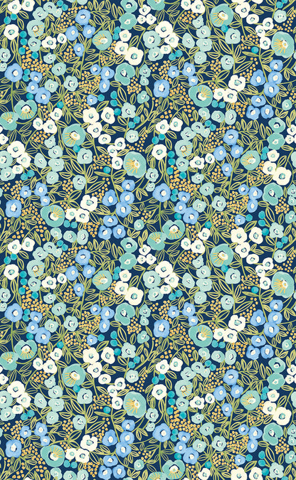 ohpopsi Flora Ditsy Blue Garden Wallpaper, 19.7-in by 33-ft