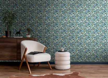 ohpopsi Flora Ditsy Blue Garden Wallpaper, 19.7-in by 33-ft