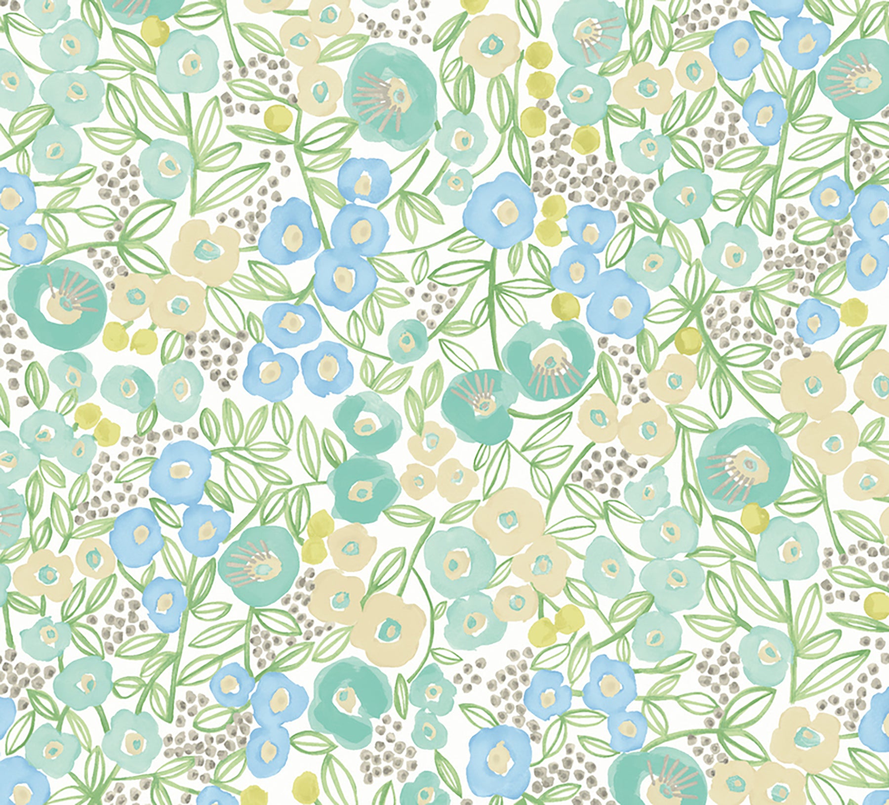 ohpopsi Flora Teal Garden Wallpaper, 19.7-in by 33-ft