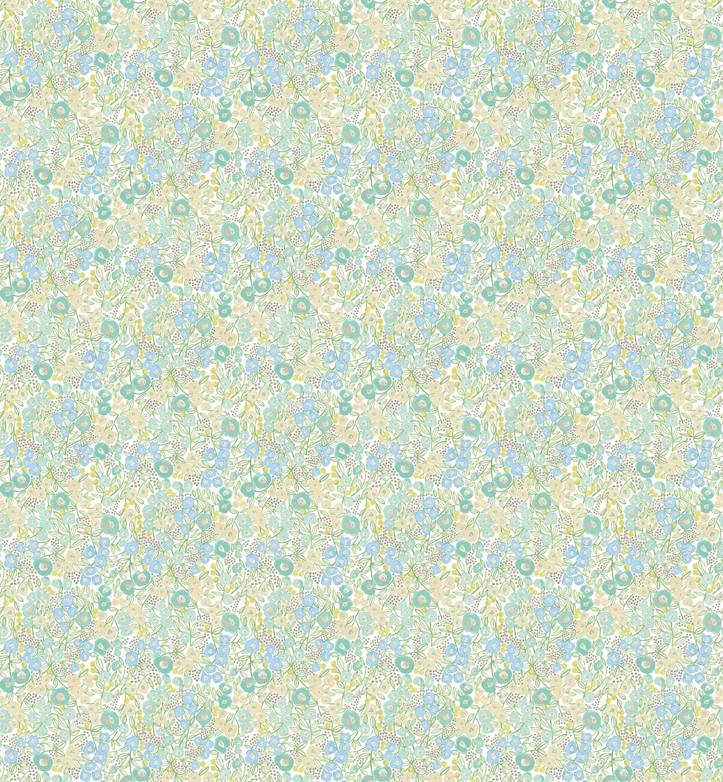 ohpopsi Flora Teal Garden Wallpaper, 19.7-in by 33-ft