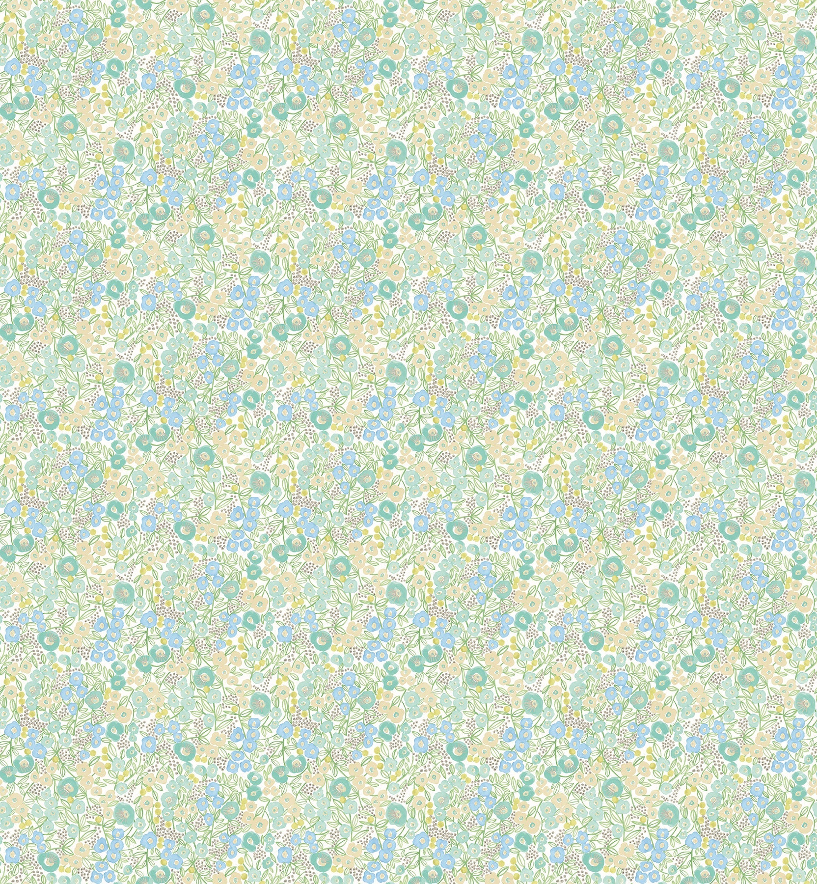 ohpopsi Flora Teal Garden Wallpaper, 19.7-in by 33-ft