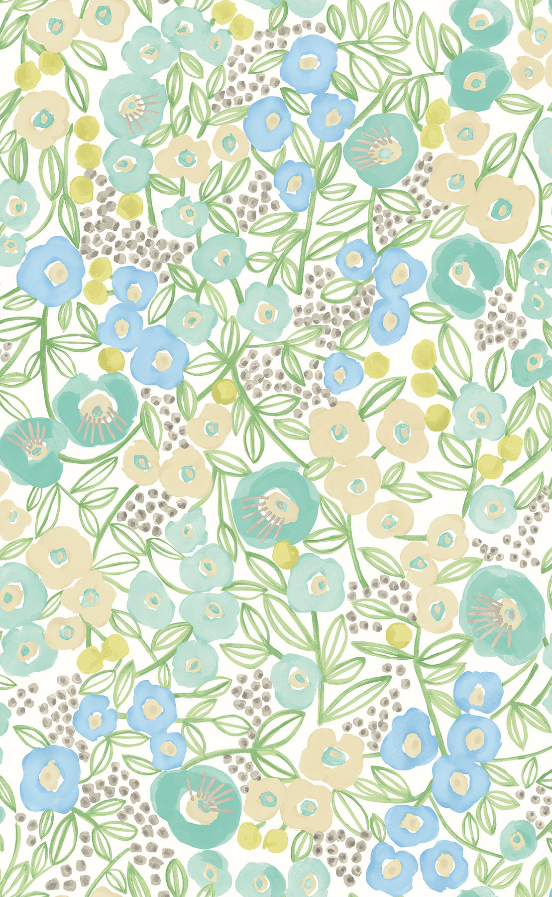 ohpopsi Flora Teal Garden Wallpaper, 19.7-in by 33-ft