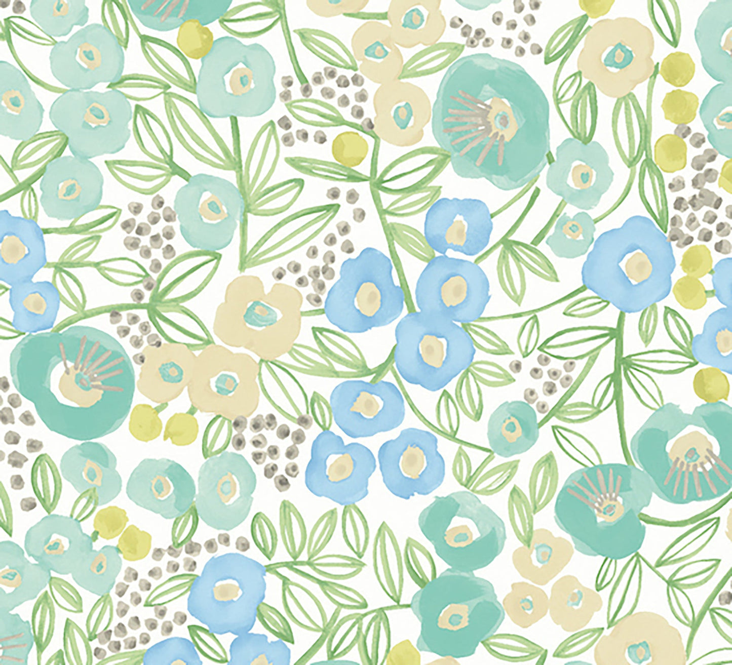 ohpopsi Flora Teal Garden Wallpaper, 19.7-in by 33-ft