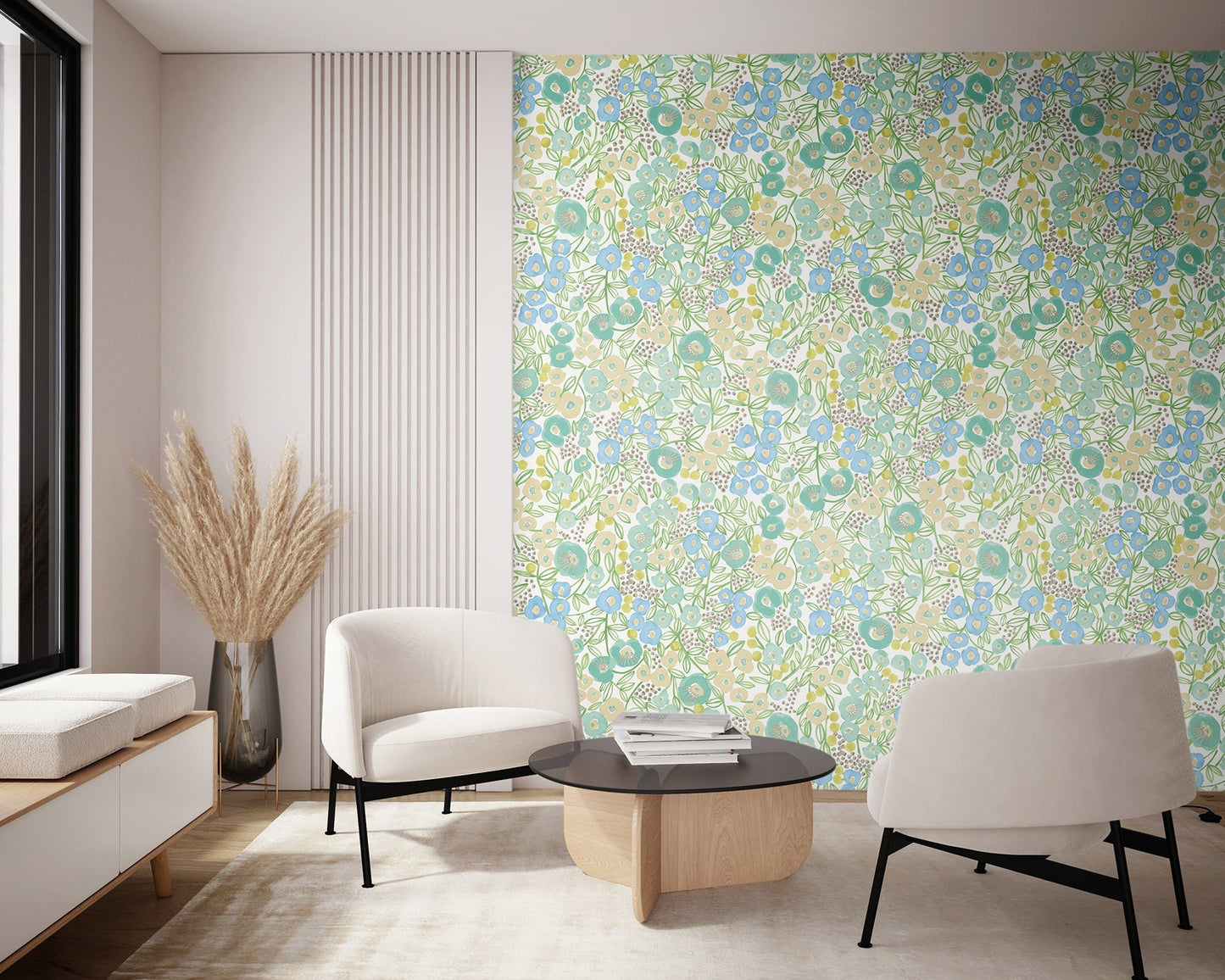 ohpopsi Flora Teal Garden Wallpaper, 19.7-in by 33-ft