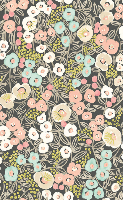 ohpopsi Flora Peach Garden Wallpaper, 19.7-in by 33-ft