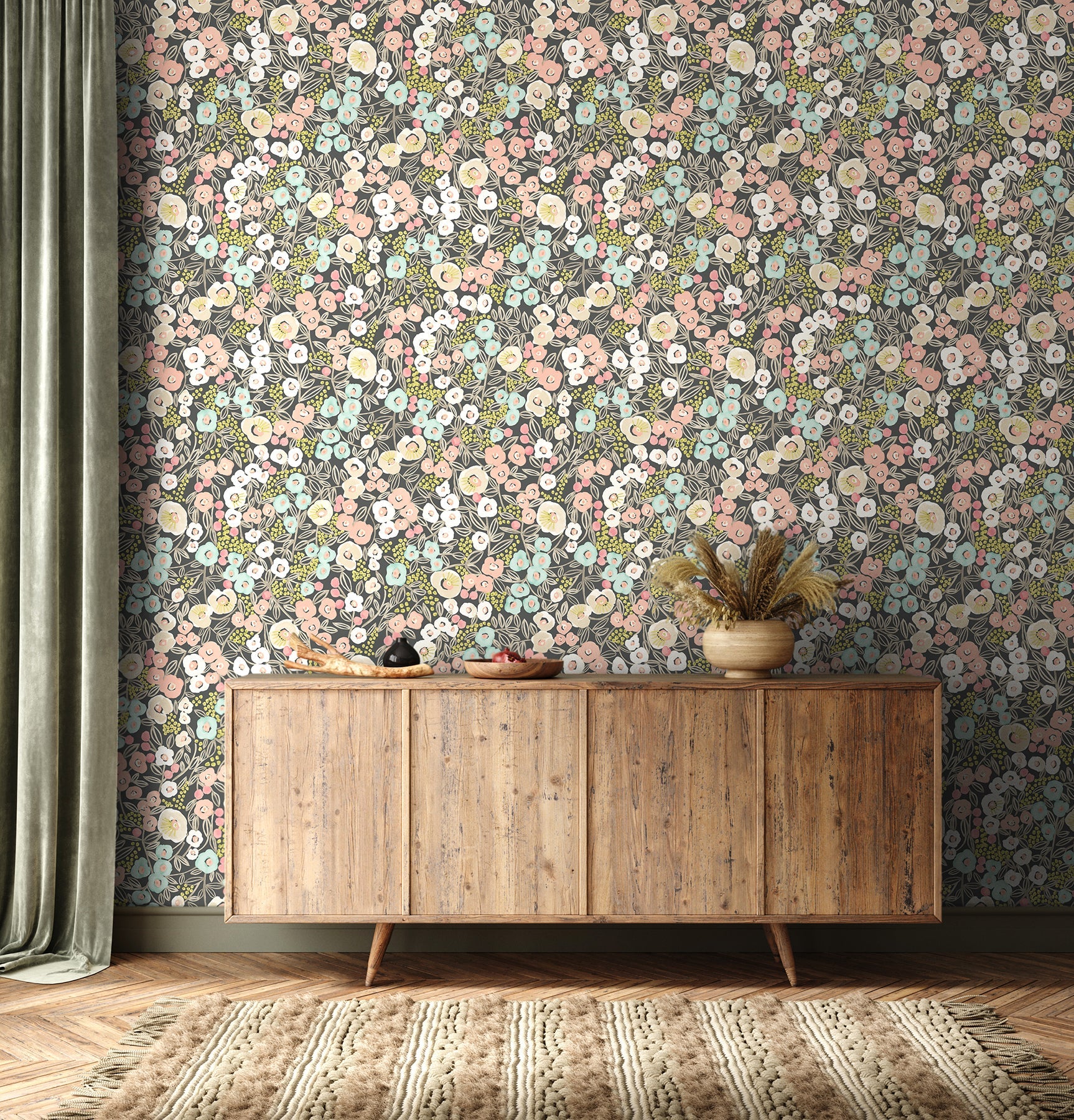 ohpopsi Flora Peach Garden Wallpaper, 19.7-in by 33-ft