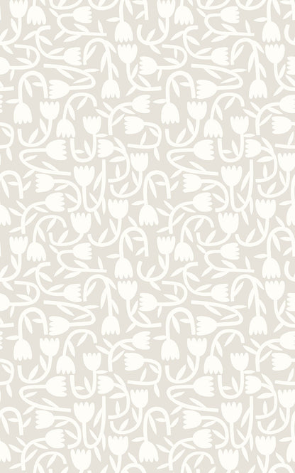 ohpopsi Aino Taupe Tiny Tulip Wallpaper, 19.7-in by 33-ft