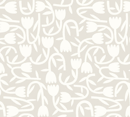 ohpopsi Aino Taupe Tiny Tulip Wallpaper, 19.7-in by 33-ft