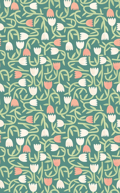 ohpopsi Aino Green Tiny Tulip Wallpaper, 19.7-in by 33-ft