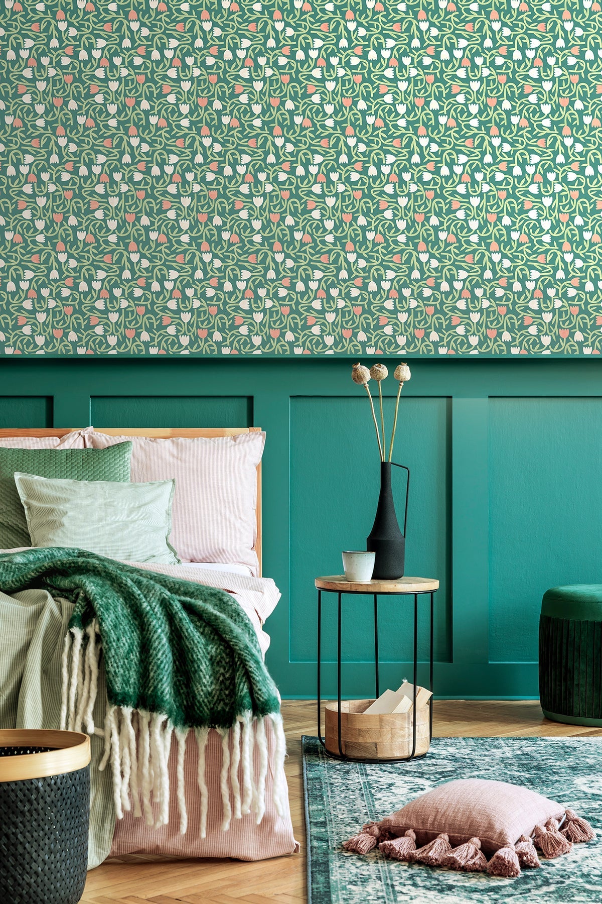 ohpopsi Aino Green Tiny Tulip Wallpaper, 19.7-in by 33-ft