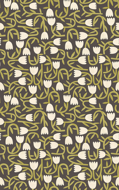 ohpopsi Aino Black Tiny Tulip Wallpaper, 19.7-in by 33-ft