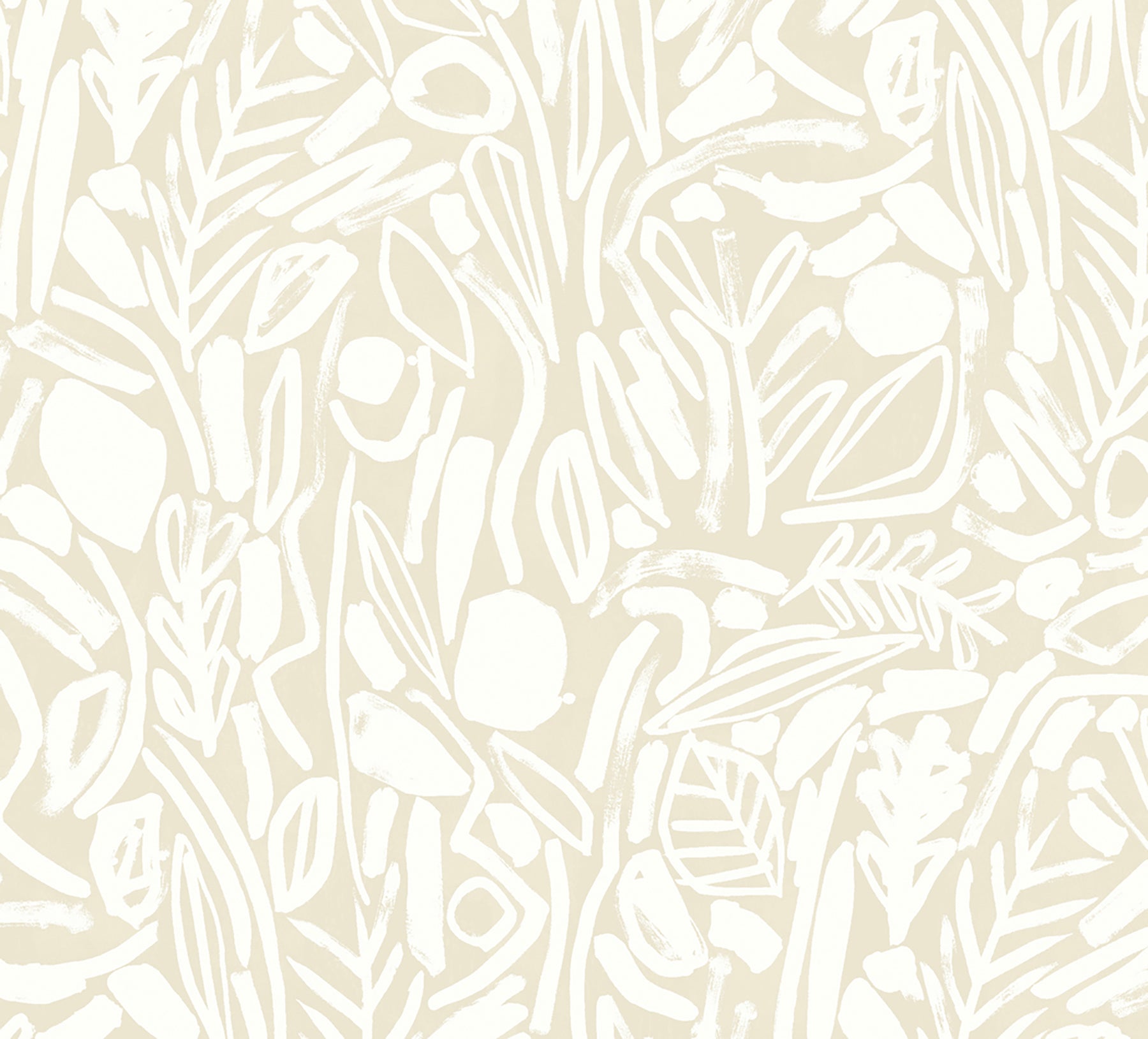 ohpopsi Verdure Neutral Painted Botanical Wallpaper, 19.7-in by 33-ft