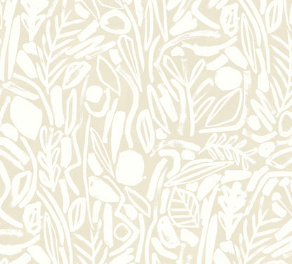 ohpopsi Verdure Neutral Painted Botanical Wallpaper, 19.7-in by 33-ft