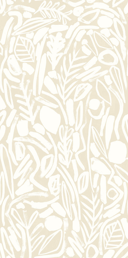 ohpopsi Verdure Neutral Painted Botanical Wallpaper, 19.7-in by 33-ft