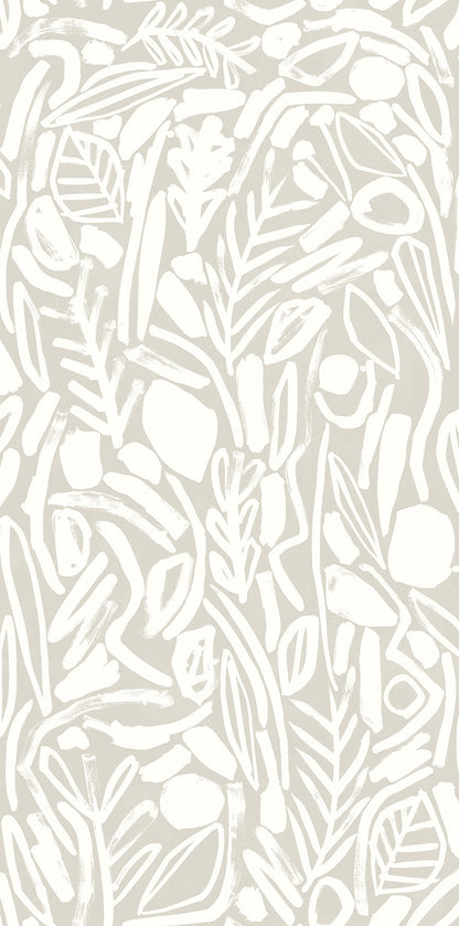 ohpopsi Verdure Stone Painted Botanical Wallpaper, 19.7-in by 33-ft