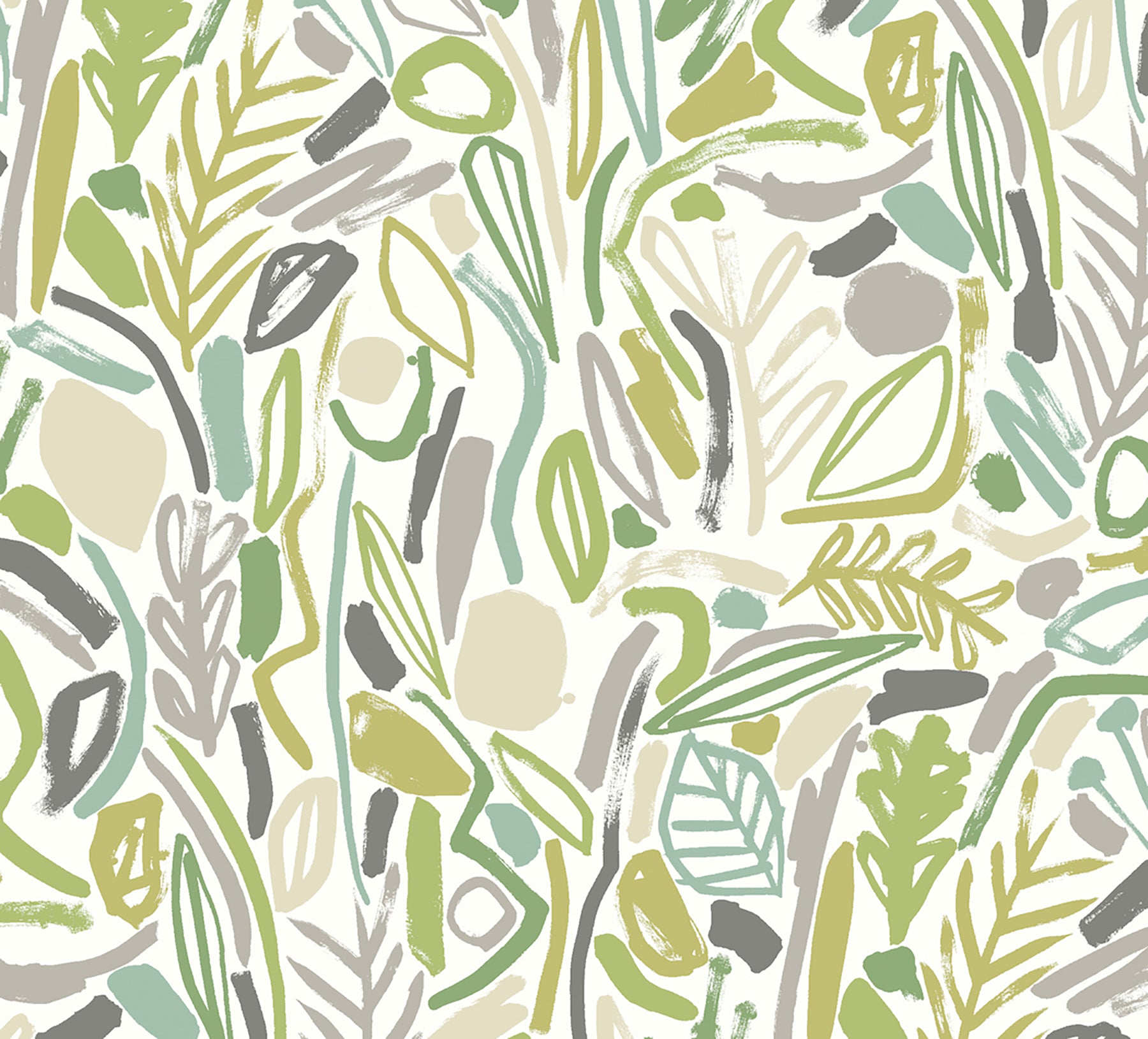 ohpopsi Verdure Lime Painted Botanical Wallpaper, 19.7-in by 33-ft