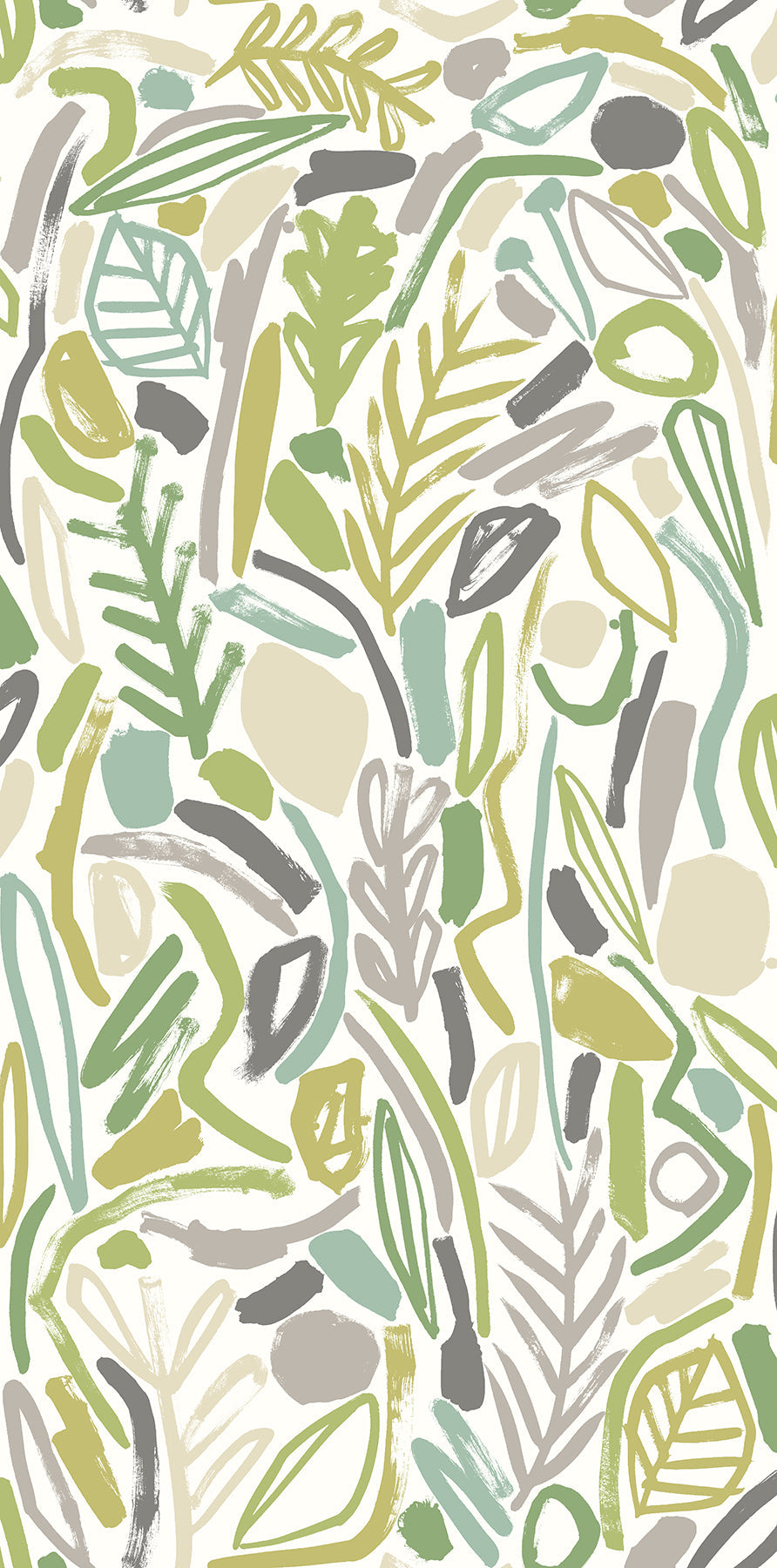 ohpopsi Verdure Lime Painted Botanical Wallpaper, 19.7-in by 33-ft