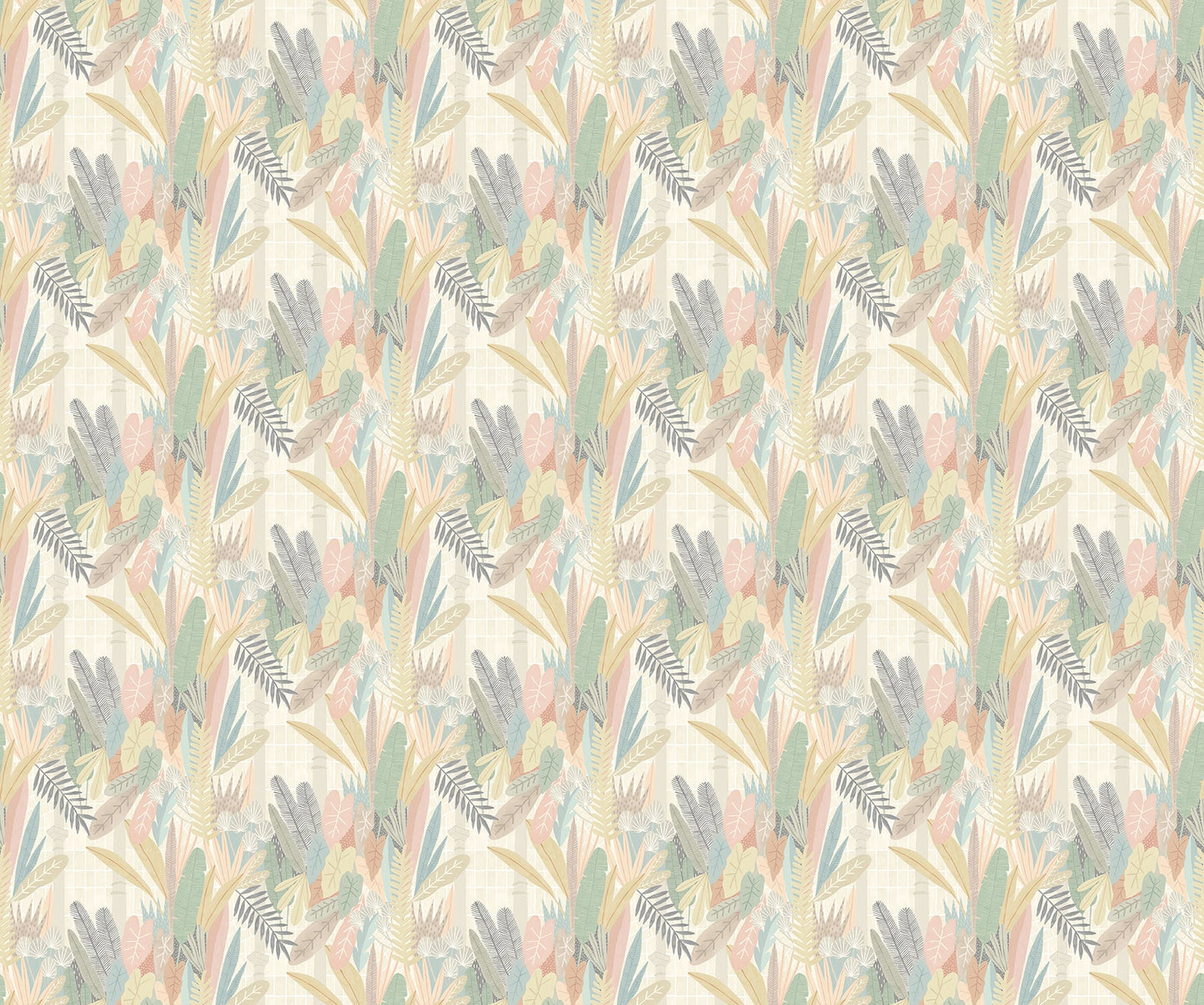 ohpopsi Glasshouse Pastel Tropical Damask Wallpaper, 19.7-in by 33-ft