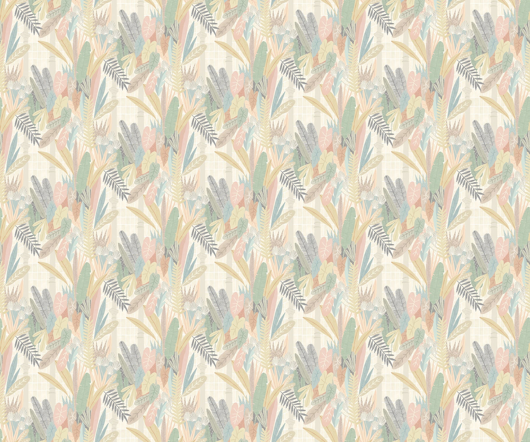 ohpopsi Glasshouse Pastel Tropical Damask Wallpaper, 19.7-in by 33-ft