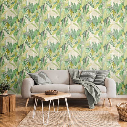 ohpopsi Glasshouse Green Tropical Damask Wallpaper, 19.7-in by 33-ft