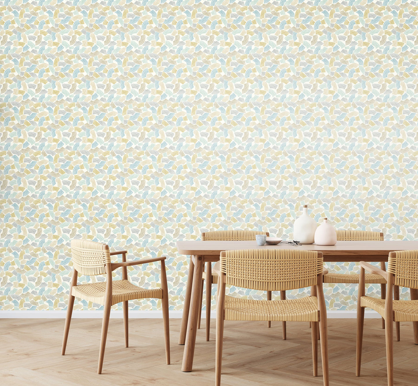 ohpopsi Elements Light Yellow Scribbled Arches Wallpaper, 19.7-in by 33-ft