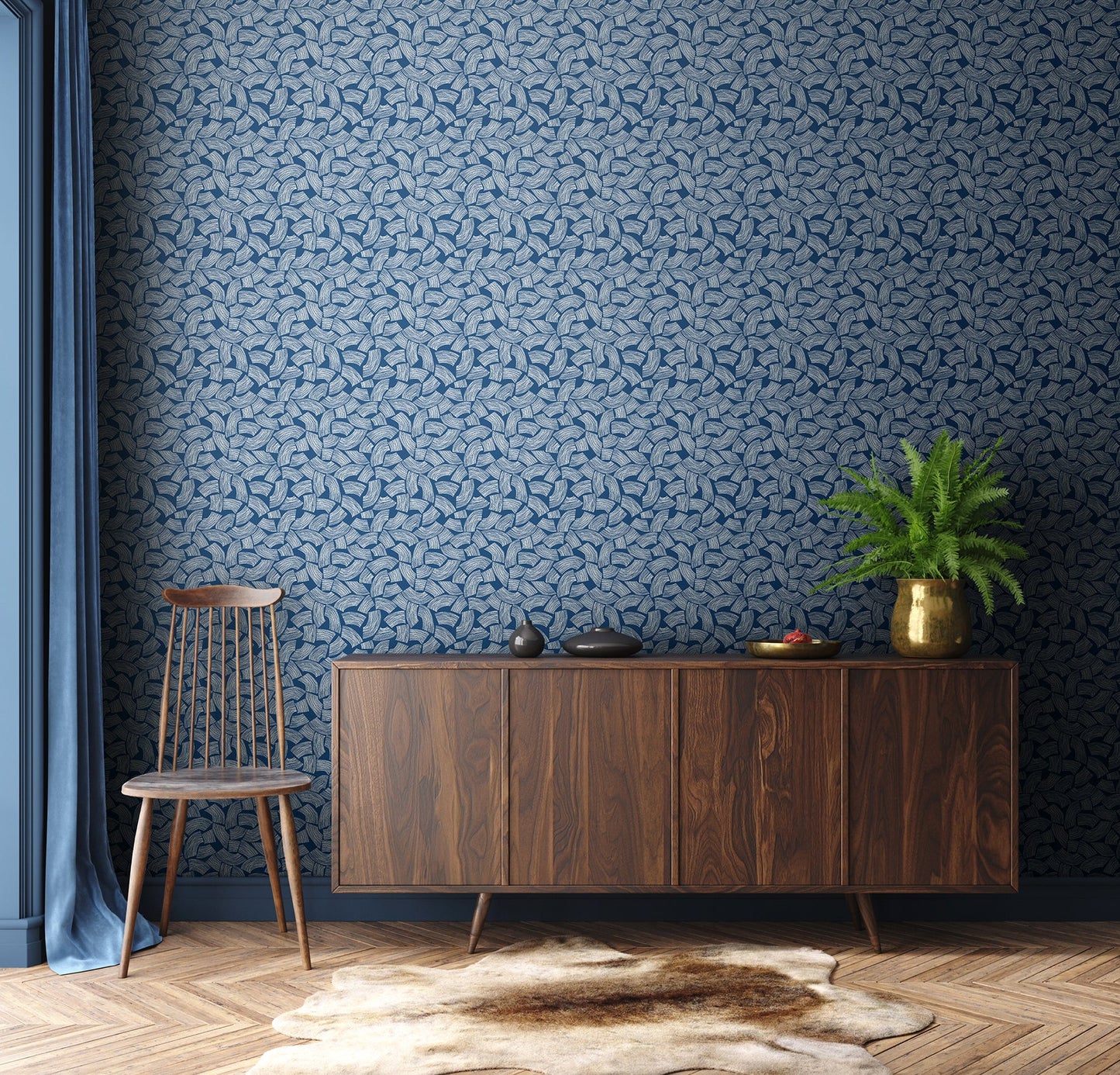 ohpopsi Elements Indigo Scribbled Arches Wallpaper, 19.7-in by 33-ft