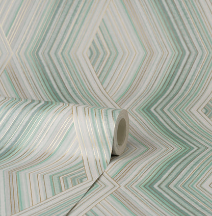 Fine Decor Aura Green Geometric Wallpaper, 20.5-in by 33-ft