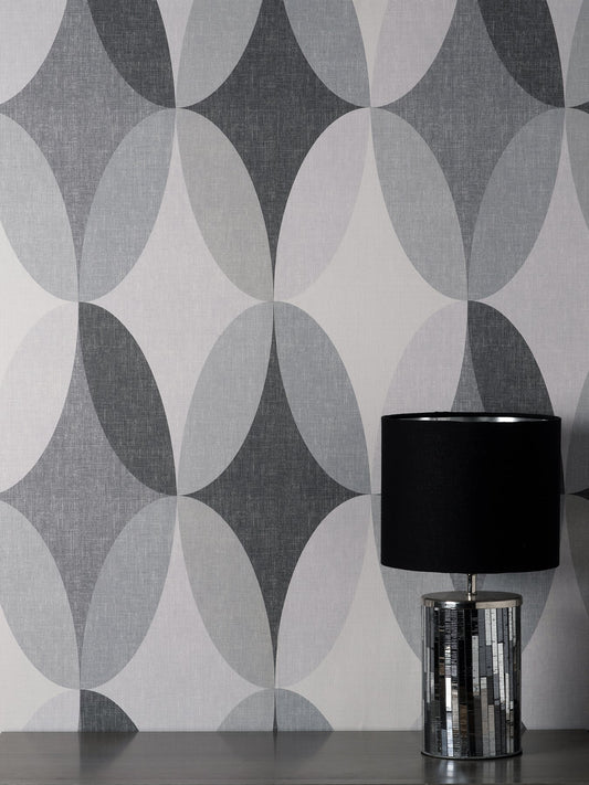 Fine Decor Kirby Charcoal Oval Geo Wallpaper, 20.86-in by 33-ft