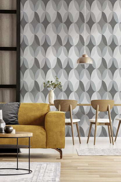 Fine Decor Kirby Charcoal Oval Geo Wallpaper, 20.86-in by 33-ft