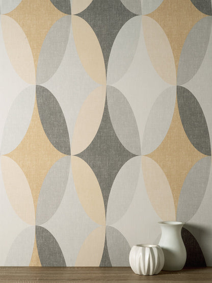 Fine Decor Kirby Mustard Oval Geo Wallpaper, 20.86-in by 33-ft