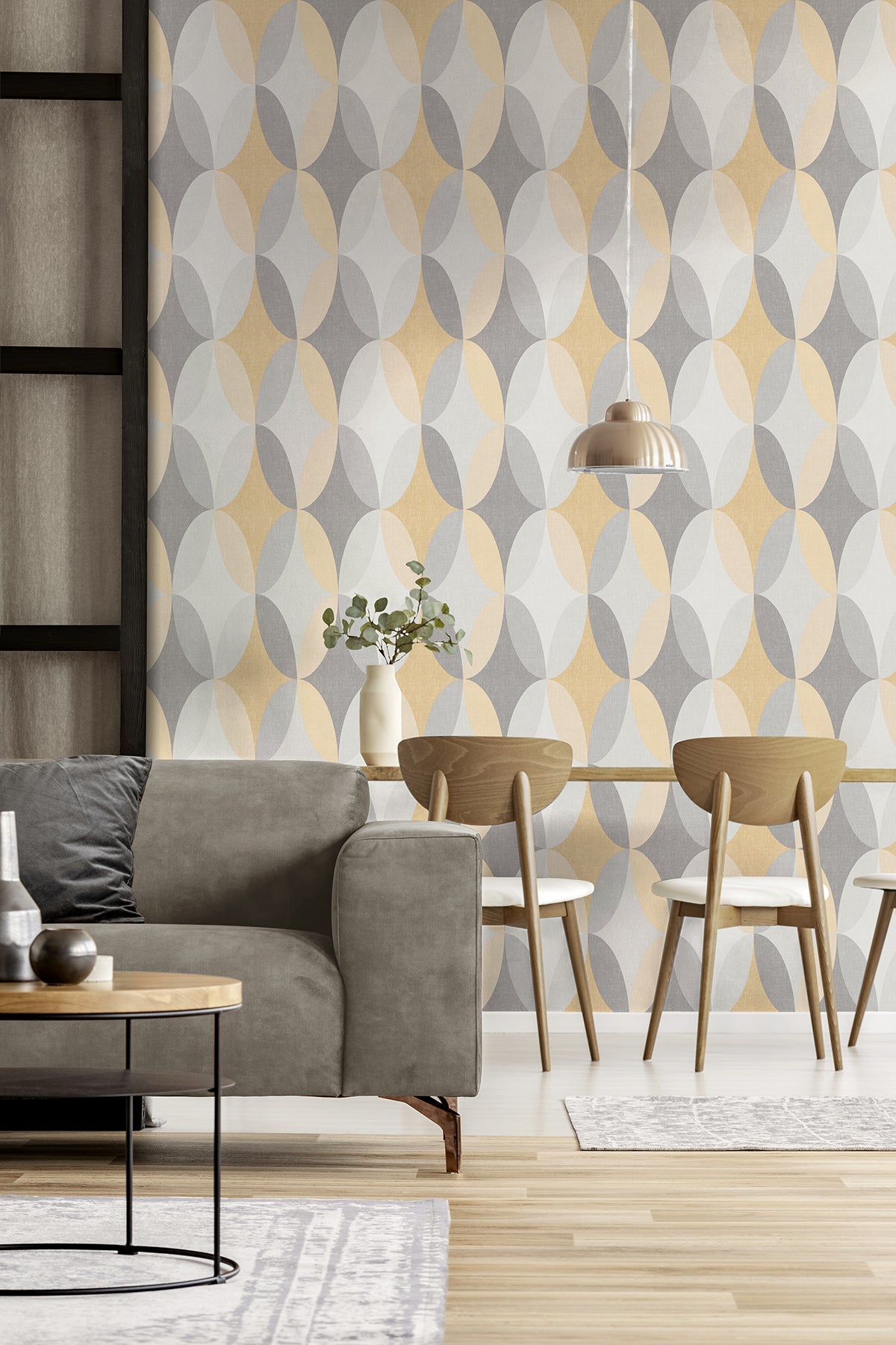 Fine Decor Kirby Mustard Oval Geo Wallpaper, 20.86-in by 33-ft