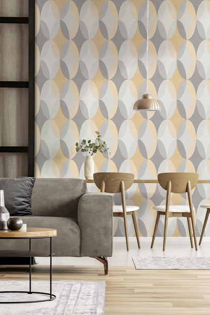 Fine Decor Kirby Mustard Oval Geo Wallpaper, 20.86-in by 33-ft