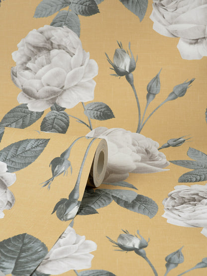 Fine Decor Eden Mustard Floral Wallpaper, 20.86-in by 33-ft