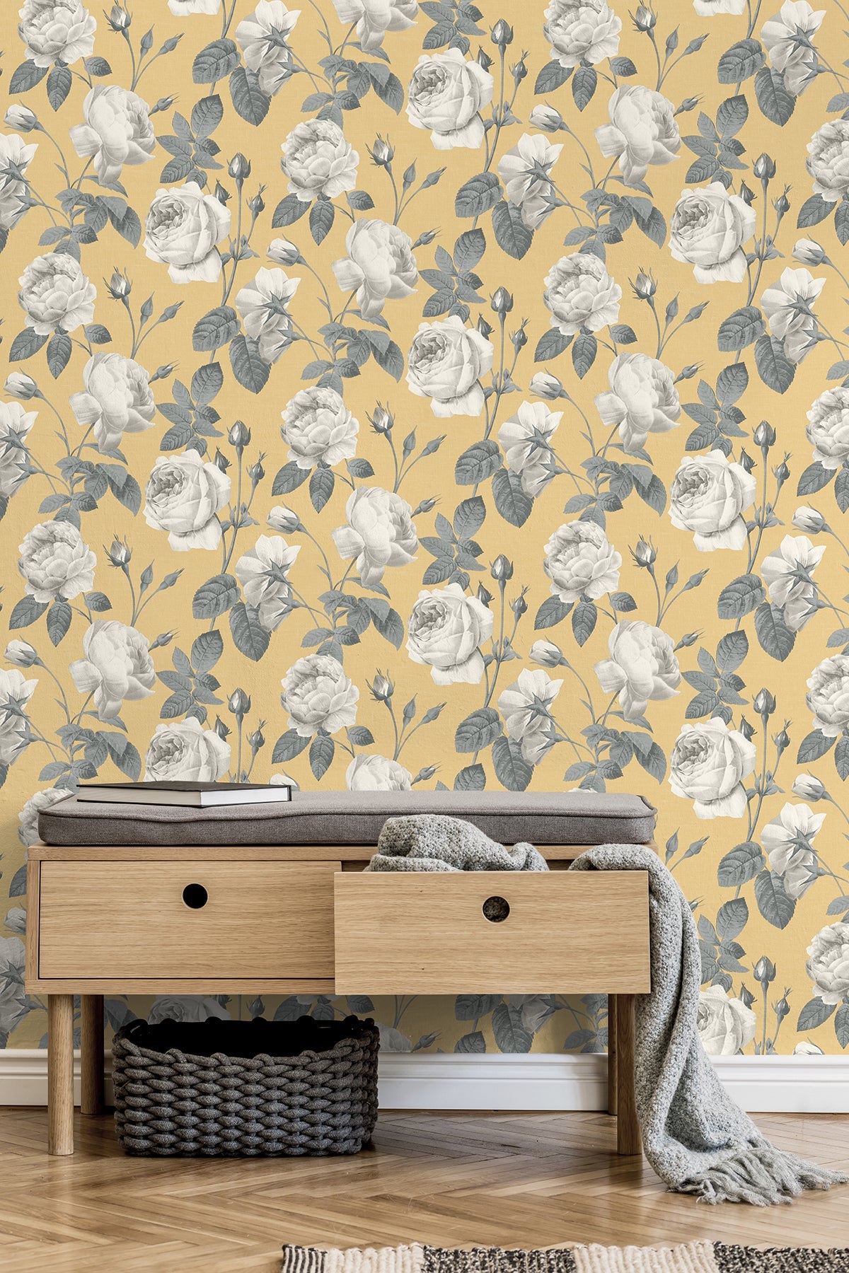 Fine Decor Eden Mustard Floral Wallpaper, 20.86-in by 33-ft