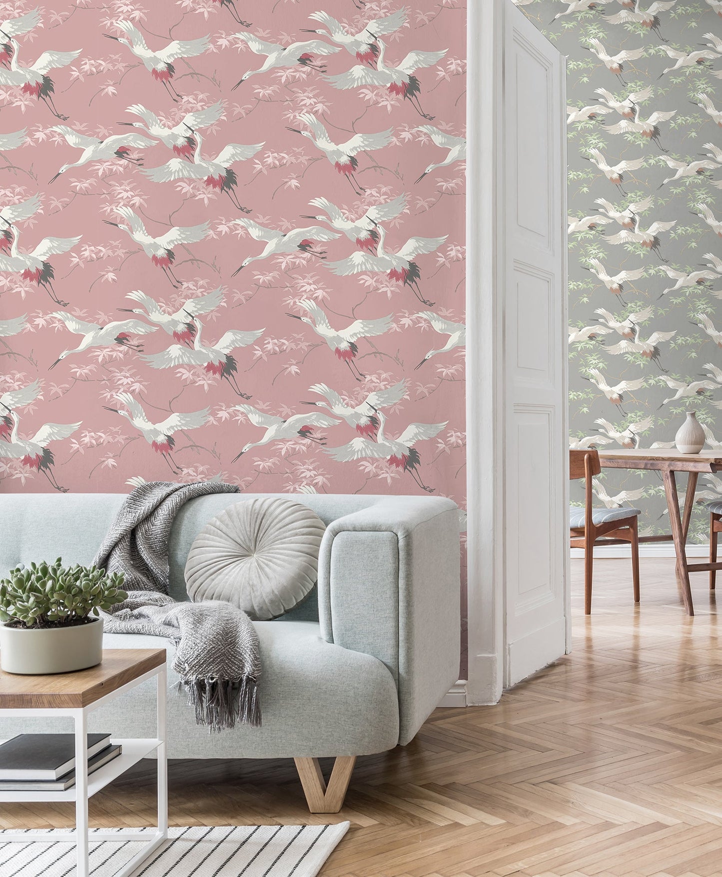 Fine Decor Saura Pink Cranes Wallpaper, 20.5-in by 33-ft