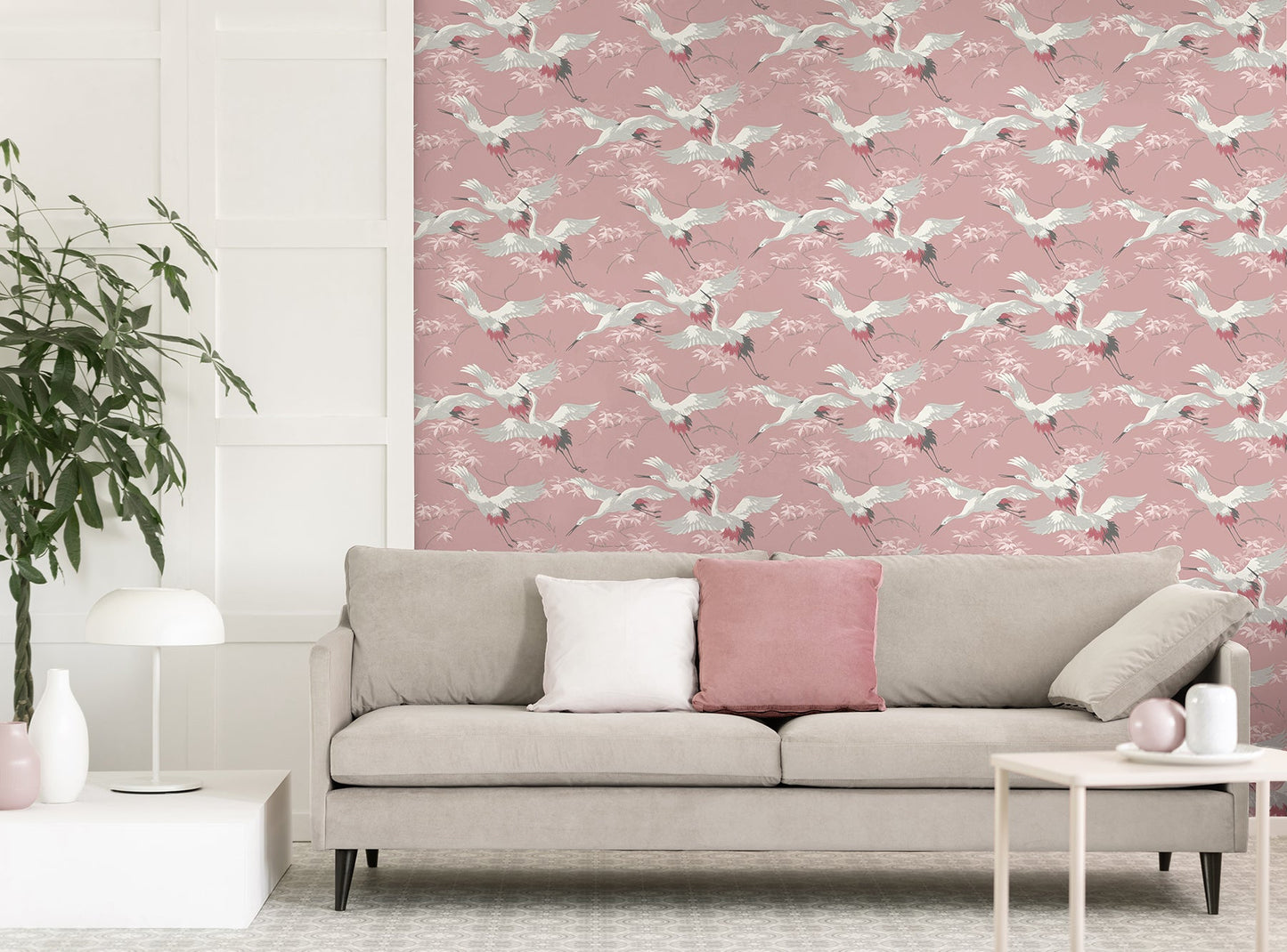 Fine Decor Saura Pink Cranes Wallpaper, 20.5-in by 33-ft