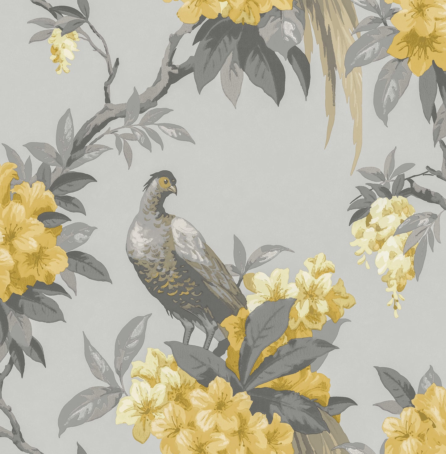 Brewster Golden Pheasant Grey Floral Wallpaper, 20.5-in by 33-ft