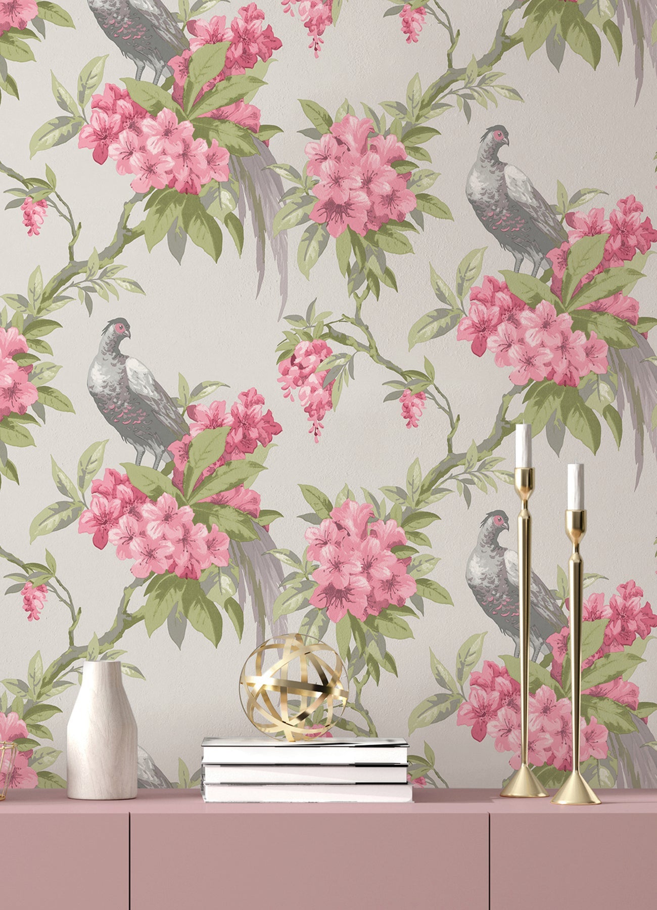 Brewster Golden Pheasant Rose Floral Wallpaper, 20.5-in by 33-ft