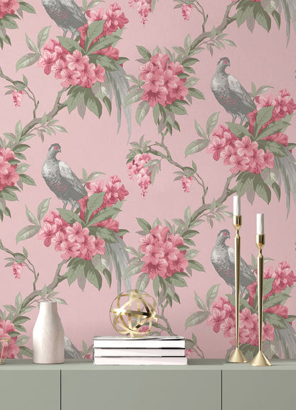 Brewster Golden Pink Floral Wallpaper, 20.5-in by 33-ft